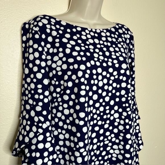 NWT Vince Camuto Navy White Polka Dot Bell Tulip Sleeve Shift Dress Women 10 - Picture 2 of 13